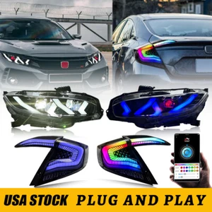 Pair LED Headlights & Tail Lights RGB For Honda Civic Sedan 2016-2021 Demon Eyes - Bild 1 von 18