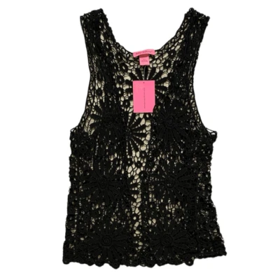 Chaleco/cubierta Betsey Johnson negro de encaje floral nuevo con etiquetas talla única Foto 1 de 4