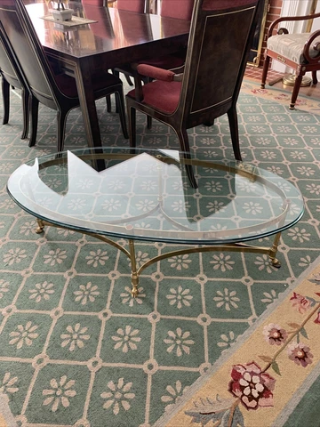 LABARGE Hoof Feet Brass & Glass Regency Coffee Table Cover