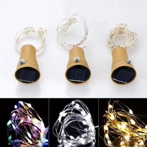 20 LED Solar Wine Bottle Cork Shaped String Fairy Lamp Night Lights Xmas Decor - Picture 1 of 15