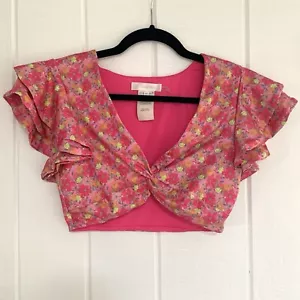 Top corto floral LoveShackFancy para mujer XS cuello en V rosa festival playa resort fiesta - Imagen 1 de 12