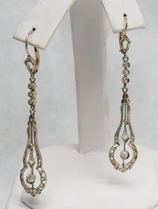 WUNDERBARE VIKTORIANISCHE ÄRA 14K GOLD & ROSENSCHLIFF DIAMANTEN CHANDELIER 2" OHRRINGE - Bild 1 von 4