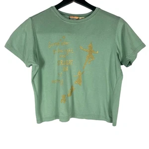 Bobby Chan Peter Pan Second Star to the Right Silk Cropped Relaxed Tee Green S - Picture 1 of 5