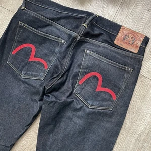 Rare Evisu Embroidered Logo Denim Jeans Sz 32x34 Circa 2000 Lot 2008 Red Logo - Bild 1 von 9