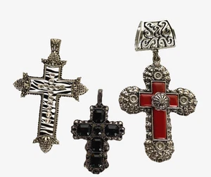 Lot of 3 Oversized Cross Pendants, Silver Tone Metal 3"to 5" Long - Picture 1 of 12
