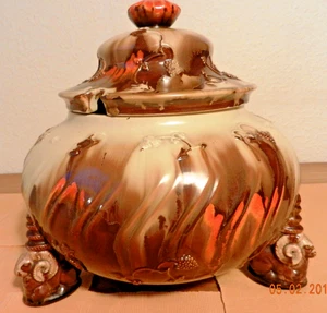 Art Deco Riesige Antike Bowle Widder Füße Spritzdekor Deckeldose Gemarkt N1 - Bild 1 von 7