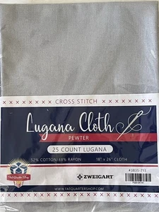 NEW ZWEIGART LUGANA 25 count PEWTER 18" X 26" 3835-713 Cross Stitch Fabric - Picture 1 of 2