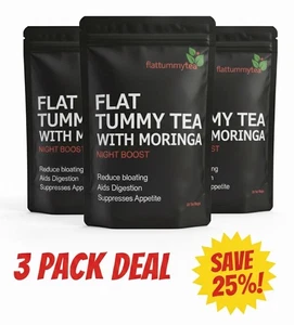 3-PACK Flat Tummy Tea With Moringa Night Boost 28 Tea Bags Slim Tea For Dieting - Picture 1 of 4