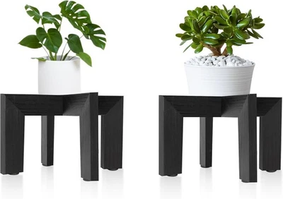 Paquete de 2 soportes para plantas de madera HPC DECOR - soportes para jardineras modernos de mediados de siglo - madera Fl Foto 1 de 4