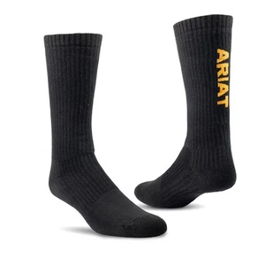 ARIAT Unisex Premium Ringspun Cotton Mid-Calf Work Socks Black 3-Pair Pack - AR2 - Picture 1 of 1