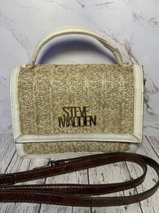 Steve Madden Straw Woven White Gold Natural Crossbody Handbag Purse - Picture 1 of 8