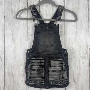 Lucky Brand Bib Overall Dress GIrls Size 6 Black Fade Aztec Inlay Southwestern - Picture 1 of 8
