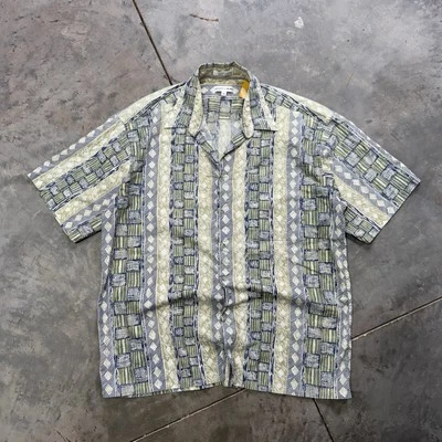 Camisa vintage Pierre Cardin a rayas verde para hombre XL años 90 abotonada hawaiana cuadrada Foto 1 de 4