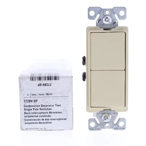 Cooper Combination Decorator Ivory DUAL Rocker Light Switch Duplex 15A 7728V-SP - Picture 1 of 5