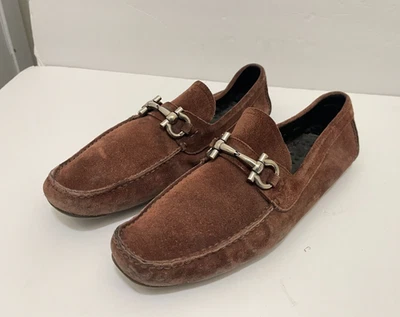 Salvatore Ferragamo Gancio Horsebit Driving Loafers Brown Suede Slip Shoes 9.5 - Image 1 of 4