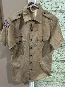 Boy Scout BSA UNIFORM SHIRT Mens  Medium Short Sleeve Tan J96 - Picture 1 of 7