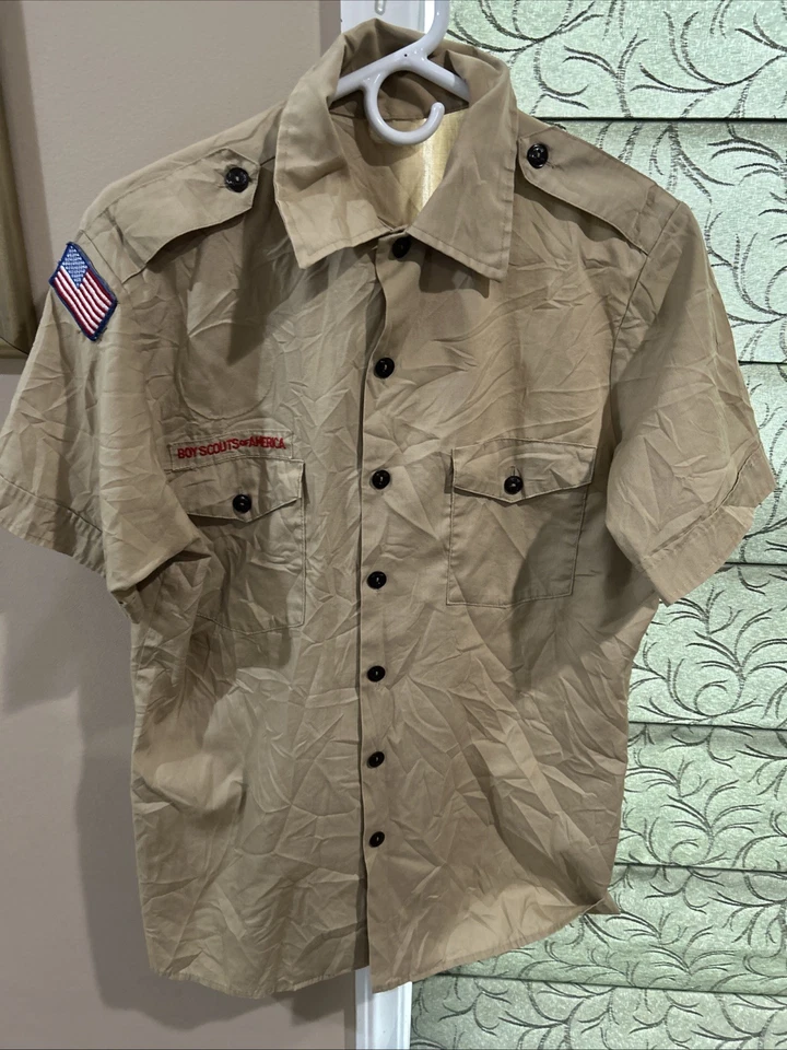 Boy Scout BSA UNIFORM SHIRT Mens  Medium Short Sleeve Tan J96 - Image 1 of 4