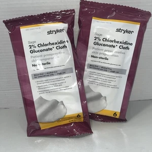 2 Packungen Stryker Salbei 2% Chlorhexidingluconat (CHG) Tücher, 6 Tücher pro Packung. - Bild 1 von 2