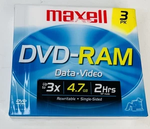 Maxell DVD-RAM Daten-Video Disc wiederbeschreibbar 4,7GB 2 Stunden 3er Pack versiegelt Neu - Bild 1 von 2