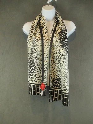 Oscar De La Renta Bufanda Mujer Negro Crema Seda Leopardo Estampado Borde Largo Foto 1 de 4