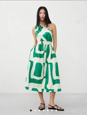 Vestido midi de popelina de un hombro talla S/P en geoespiral fresco de Banana Republic Foto 1 de 4