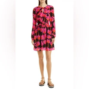 Jason Wu Vibrant Pink and Black Long Sleeve Floral Cutout Mini Dress Size 10 - Picture 1 of 14