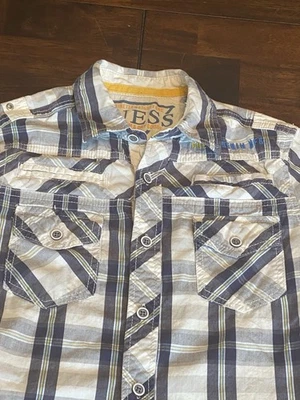 Camisa a cuadros GUESS 1981 para niños talla S (8/10) manga larga abotonada lengüeta enrollable Foto 1 de 4