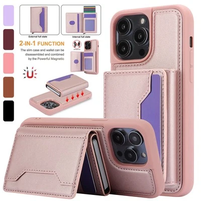 For iPhone 15 14 13 12 11 Pro Max XS XR Plus Leather Magnetic Wallet Card Case - Image 1 of 4