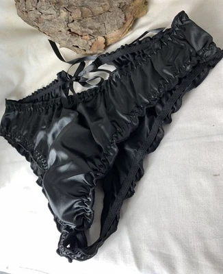 Secret Santa Gentleman’s Black ‘Diaper’ style ruche Pouch Panties split rear - Image 1 of 4