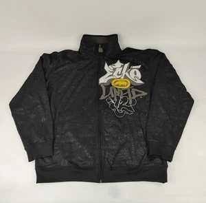 Ecko Unltd Graffiti Track Jacket Mens XL Black Writing All Wrongs All Over Print - Picture 1 of 11
