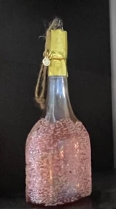 SHABBY CHIC PINK GLITTER FROSTED CHAMPAGNE BUBBLES BOTTLE GLASS ORNAMENT 7” - Picture 1 of 10