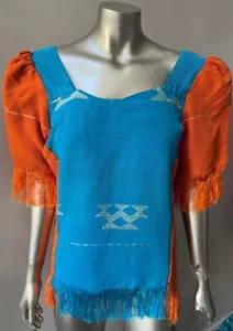 Blusa Top Blusa Mudcloth Bordado Flecos Bloques de Color Hippy Boho M - Imagen 1 de 3