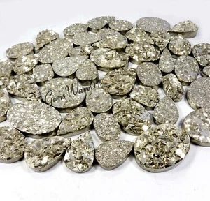 5000Cts Golden Pyrite Druzy Cabochon Geode Natural Gemstone Wholesale Lot 110Pcs - Picture 1 of 9