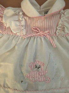 Celanese Fortrel Newborn Dress 0-3M Pink Doll Cottage Core Embroidered Bear 80s - Picture 1 of 4