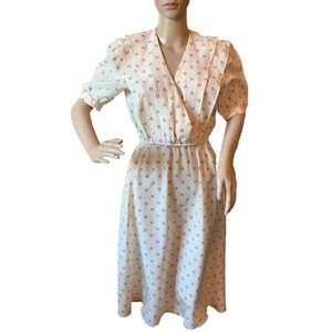 Vintage 70s Lillie Rubin Silk Dress Red Ivory Polka Dots Size 6 Pockets Midi - Picture 1 of 19