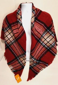 LF Love Of Fashion Acrylic Wrap Scarf Shawl Fringe 53"x51" Burgandy #904 Plaid - Picture 1 of 18