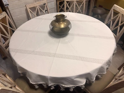 60'' Round Tablecloth from Oaxaca Mexico made with 100 % Handloom cotton fabric. - Image 1 of 4