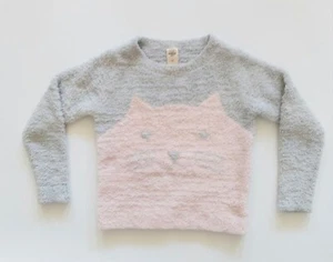 OshKosh B'gosh Fluffy Cat Furry Sweater Gray Pink Girls Size 5T - Picture 1 of 4