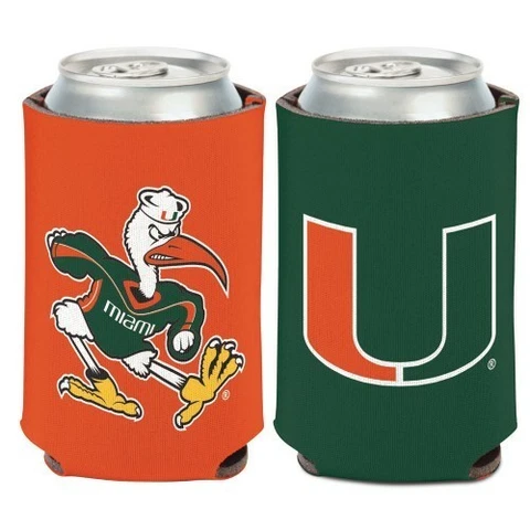 MIAMI HURRICANES 2 SIDED SOFT FOAM CAN BOTTLE COOZIE KOOZIE COOLER HOLDER NCAA Cover