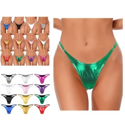 Damen-Bikini-Höschen Glänzend Metallisch Tanga Niedrige Taille Sexy / - Bild 1 von 4