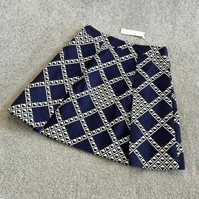 Falda Plisada Trina Turk Línea A Azul Blanco Estampado Geométrico Algodón Nueva con Etiquetas US4 Foto 1 de 4