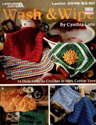 LEISURE ARTS CROCHET WASH & WIPES 14 DISHCLOTHS IN 100% COTTON YARN - Image 1 of 2