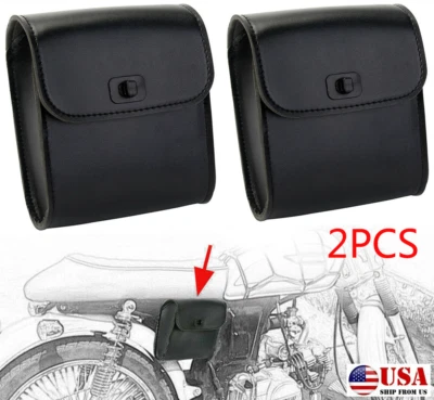2x Motorcycle Saddle Luggage Pu Leather Side Tool Bag Storage Universal Black US - Image 1 of 4