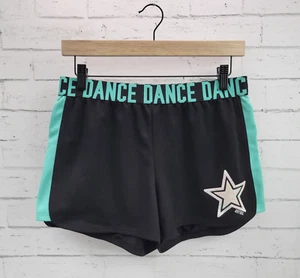 Justice Girls Active Dance Shorts Size 18/20 Glitter Star Black Aqua - Picture 1 of 8
