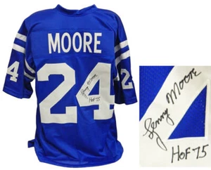 Lenny Moore Signed Blue Throwback Custom Football Jersey w/HOF 75 - SCHWARTZ COA - Picture 1 of 3