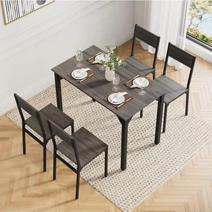 5 Piece Dining Table and Chairs Set Wooden Space Saving with Metal Frame Kitchen - Picture 1 of 23
