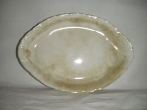 ANTIQUE HEAVILY CRAZED SHALLOW SERVING TRAY 8.50" ROSES RIBBONS GOLD EMBOSS TRIM - Picture 1 of 7