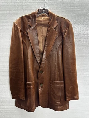 Blazer Abrigo Deportivo Vintage Overland Sheepskin Co Cuero Marrón 38 Dark Academia Foto 1 de 4