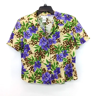 Sag Harbor 衬衫女式 10 码紫色花卉动物印花露背亚麻混纺 — 第 1/4 张图片