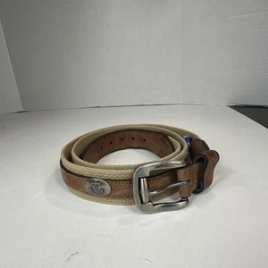 West Marine Nautical Anchor Men’s Belt Size 38 Brown Leather & Beige Canvas - Picture 1 of 12